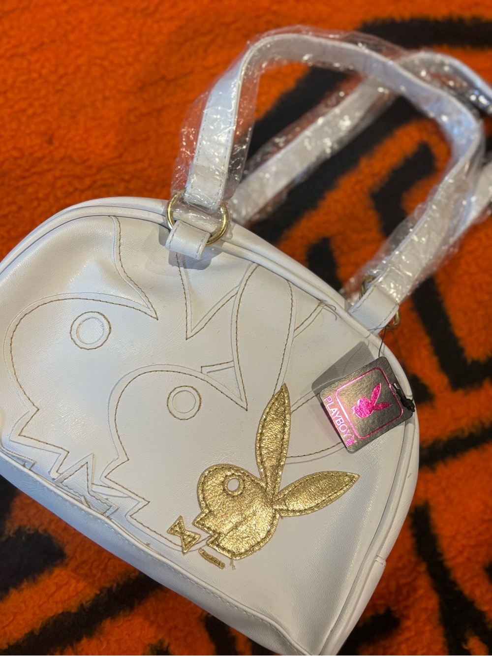 VTG Deadstock Y2K Playboy White & Gold Mini Handbag